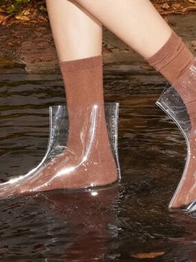 Tibi Clear PVC Rain Boots with Brown Socks